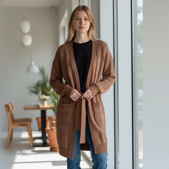 Nine West Sweaters - Nine West Sweater Brown Cardigan w/ Belt Long Length Wool Blend in Size M  NWT